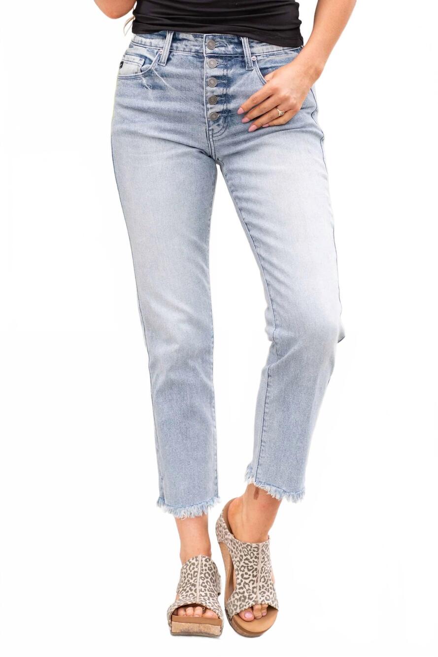 NEW KANCAN silvia exposed button fly high rise straight fit jeans in light blue